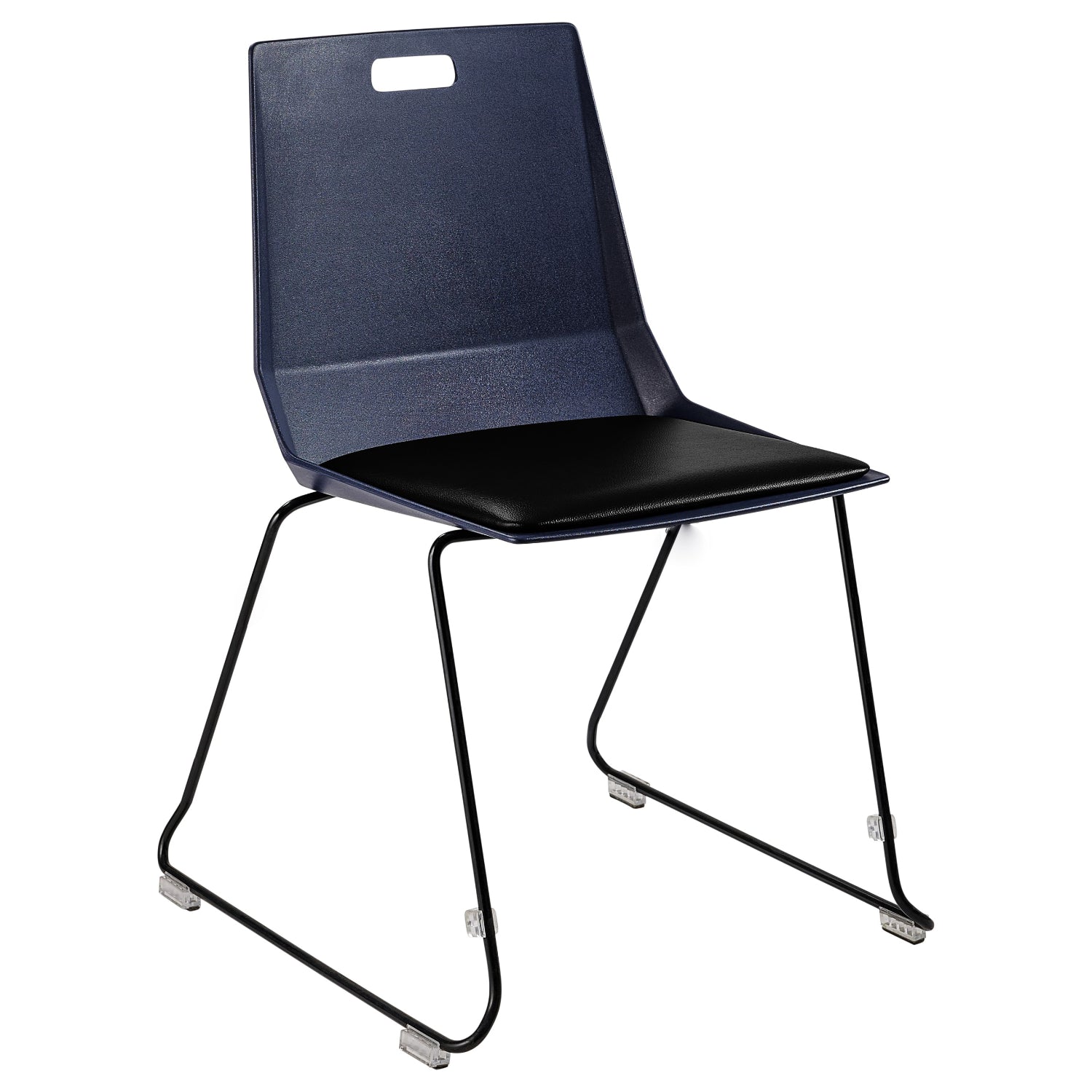 LuvraFlex Sled-Base Stack Chair, Blue Poly Back/Black Padded Seat, Black Frame