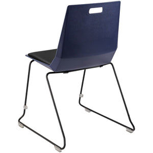 LuvraFlex Sled-Base Stack Chair, Blue Poly Back/Black Padded Seat, Black Frame