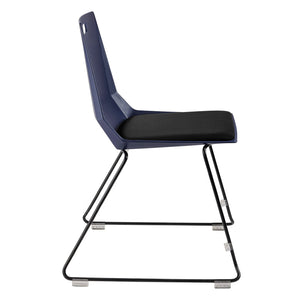 LuvraFlex Sled-Base Stack Chair, Blue Poly Back/Black Padded Seat, Black Frame