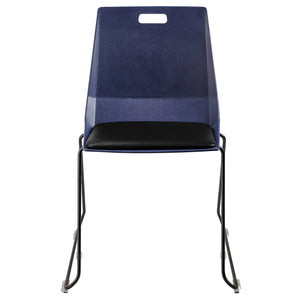 LuvraFlex Sled-Base Stack Chair, Blue Poly Back/Black Padded Seat, Black Frame