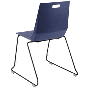 LuvraFlex Sled-Base Stack Chair, Blue Poly Back/Seat, Black Frame