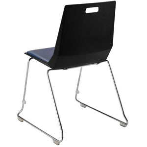 LuvraFlex Sled-Base Stack Chair, Black Poly Back/Blue Padded Seat, Chrome Frame