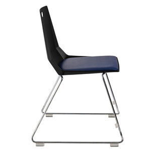 LuvraFlex Sled-Base Stack Chair, Black Poly Back/Blue Padded Seat, Chrome Frame