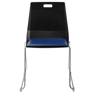 LuvraFlex Sled-Base Stack Chair, Black Poly Back/Blue Padded Seat, Chrome Frame