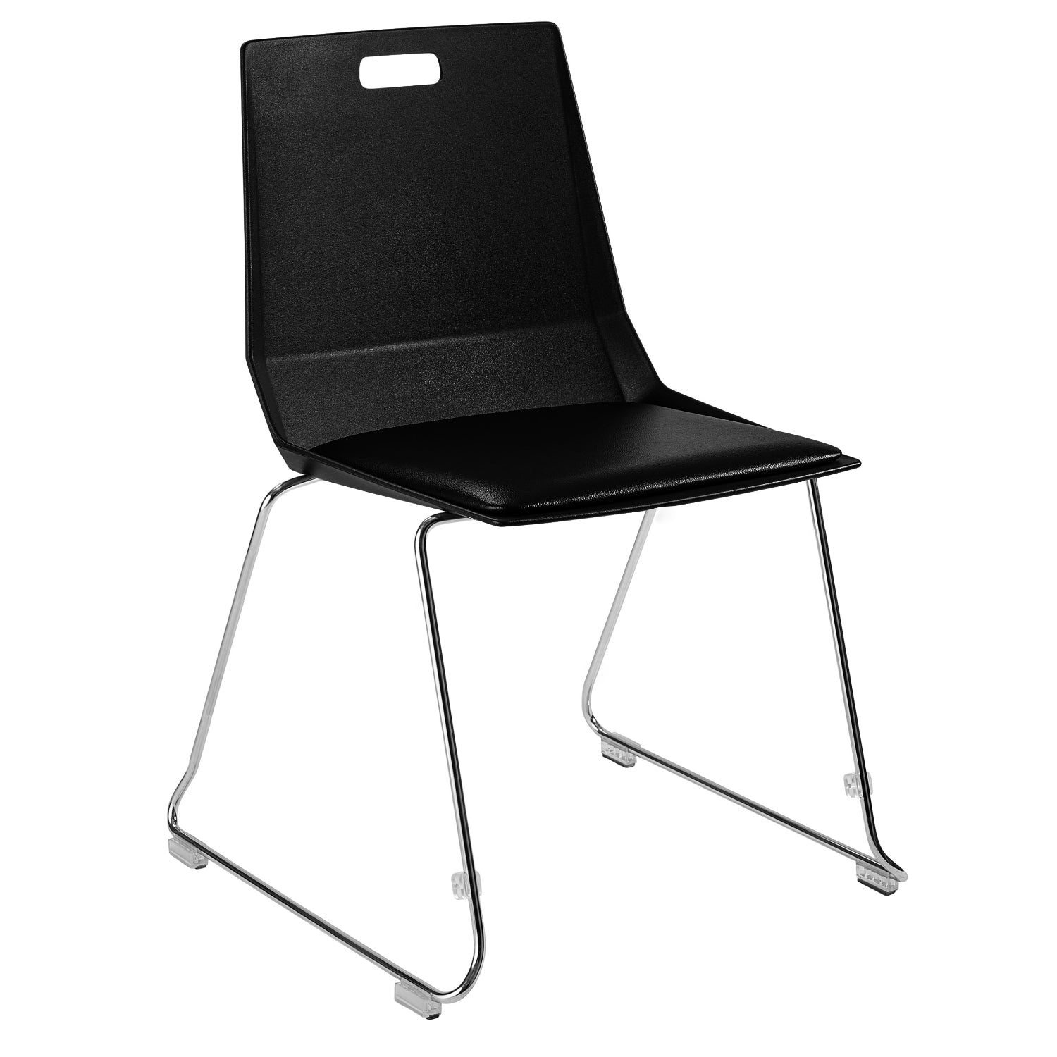 LuvraFlex Sled-Base Stack Chair, Black Poly Back/Black Padded Seat, Chrome Frame