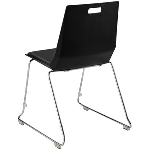 LuvraFlex Sled-Base Stack Chair, Black Poly Back/Black Padded Seat, Chrome Frame