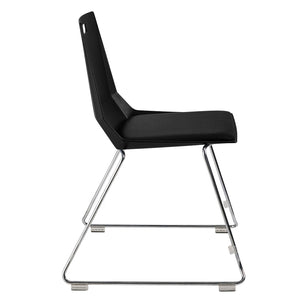 LuvraFlex Sled-Base Stack Chair, Black Poly Back/Black Padded Seat, Chrome Frame