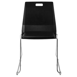 LuvraFlex Sled-Base Stack Chair, Black Poly Back/Black Padded Seat, Chrome Frame