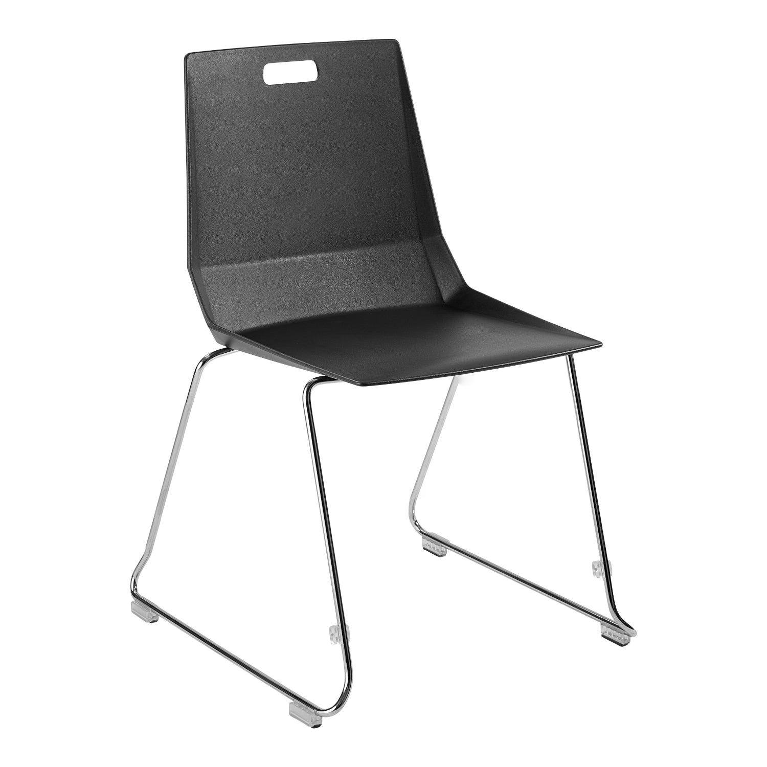 LuvraFlex Sled-Base Stack Chair, Black Poly Back/Seat, Chrome Frame