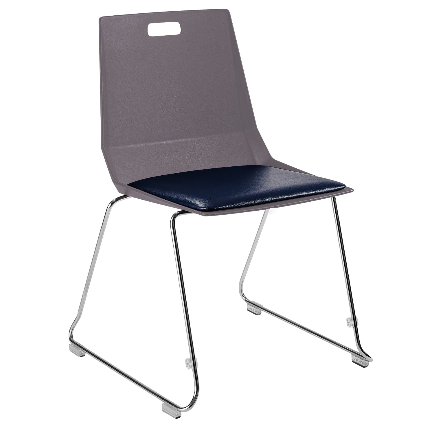 LuvraFlex Sled-Base Stack Chair, Charcoal Poly Back/Blue Padded Seat, Chrome Frame