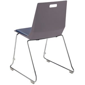 LuvraFlex Sled-Base Stack Chair, Charcoal Poly Back/Blue Padded Seat, Chrome Frame