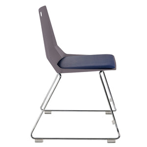 LuvraFlex Sled-Base Stack Chair, Charcoal Poly Back/Blue Padded Seat, Chrome Frame