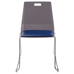 LuvraFlex Sled-Base Stack Chair, Charcoal Poly Back/Blue Padded Seat, Chrome Frame