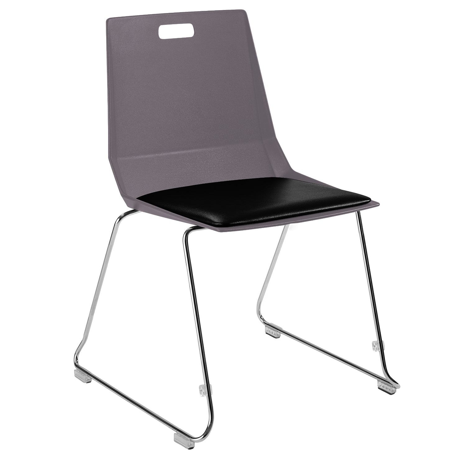 LuvraFlex Sled-Base Stack Chair, Charcoal Poly Back/Black Padded Seat, Chrome Frame