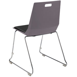 LuvraFlex Sled-Base Stack Chair, Charcoal Poly Back/Black Padded Seat, Chrome Frame