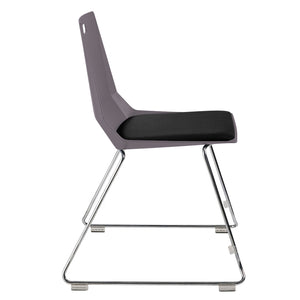 LuvraFlex Sled-Base Stack Chair, Charcoal Poly Back/Black Padded Seat, Chrome Frame