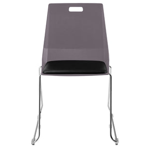 LuvraFlex Sled-Base Stack Chair, Charcoal Poly Back/Black Padded Seat, Chrome Frame