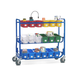 Library on Wheels With 18 Small Tubs