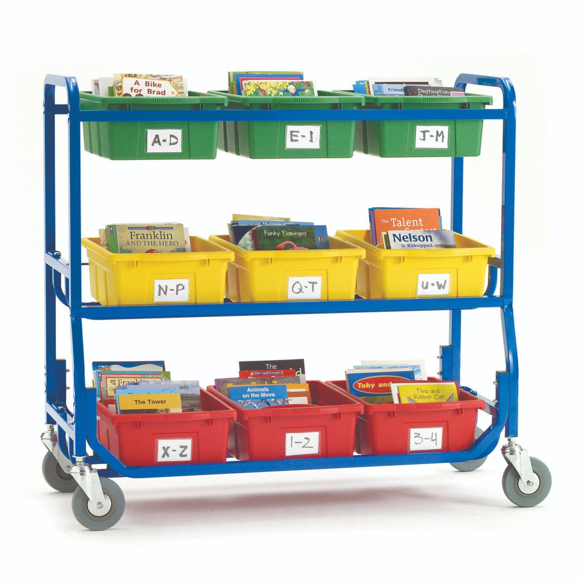 Library on Wheels with 9 LargeTubs with Lids