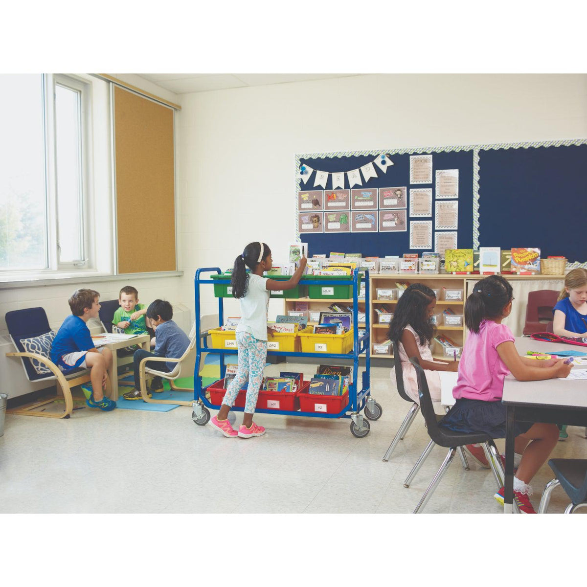 Library on Wheels with 9 Large Tubs