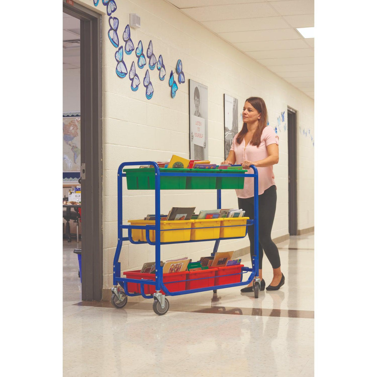 Library on Wheels with 9 LargeTubs with Lids