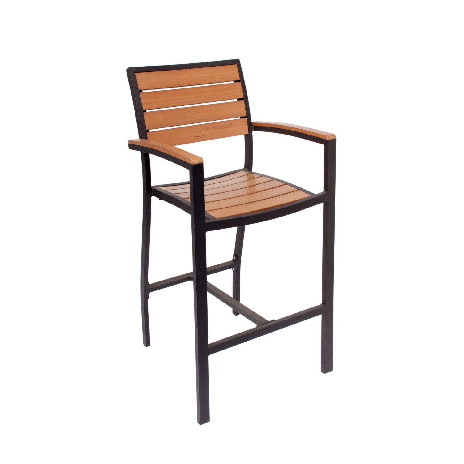 Largo Collection Outdoor/Indoor Aluminum Arm Barstool with Synthetic Teak Slats