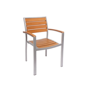Largo Collection Outdoor/Indoor Stacking Aluminum Armchair with Synthetic Teak Slats
