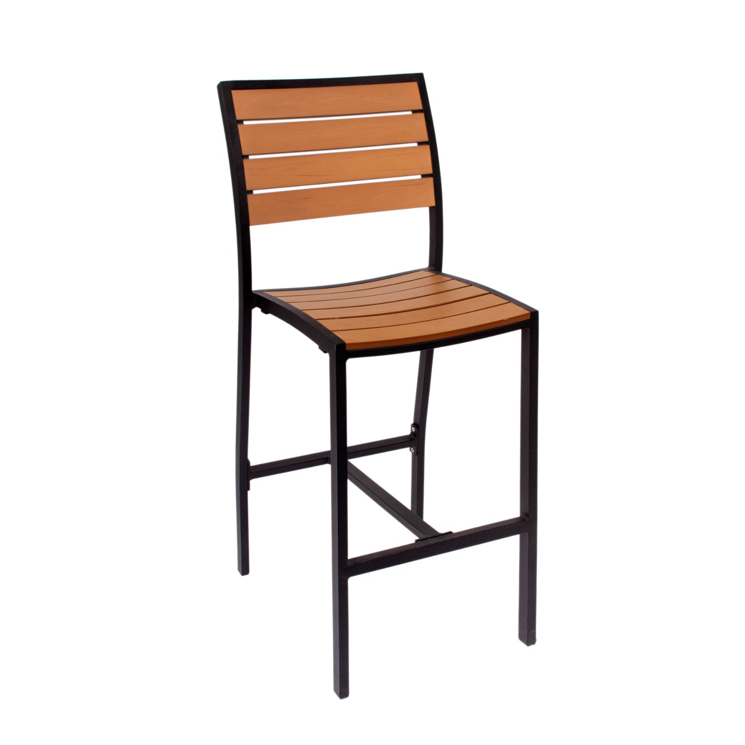 Largo Collection Outdoor/Indoor Aluminum Side Barstool with Synthetic Teak Slats