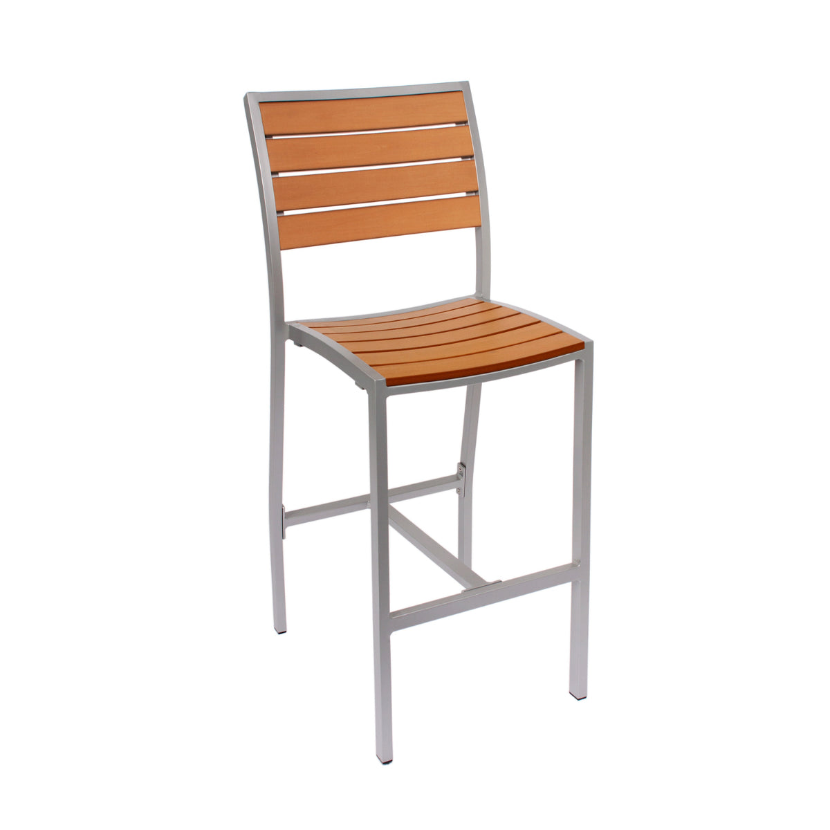 Largo Collection Outdoor/Indoor Aluminum Side Barstool with Synthetic Teak Slats