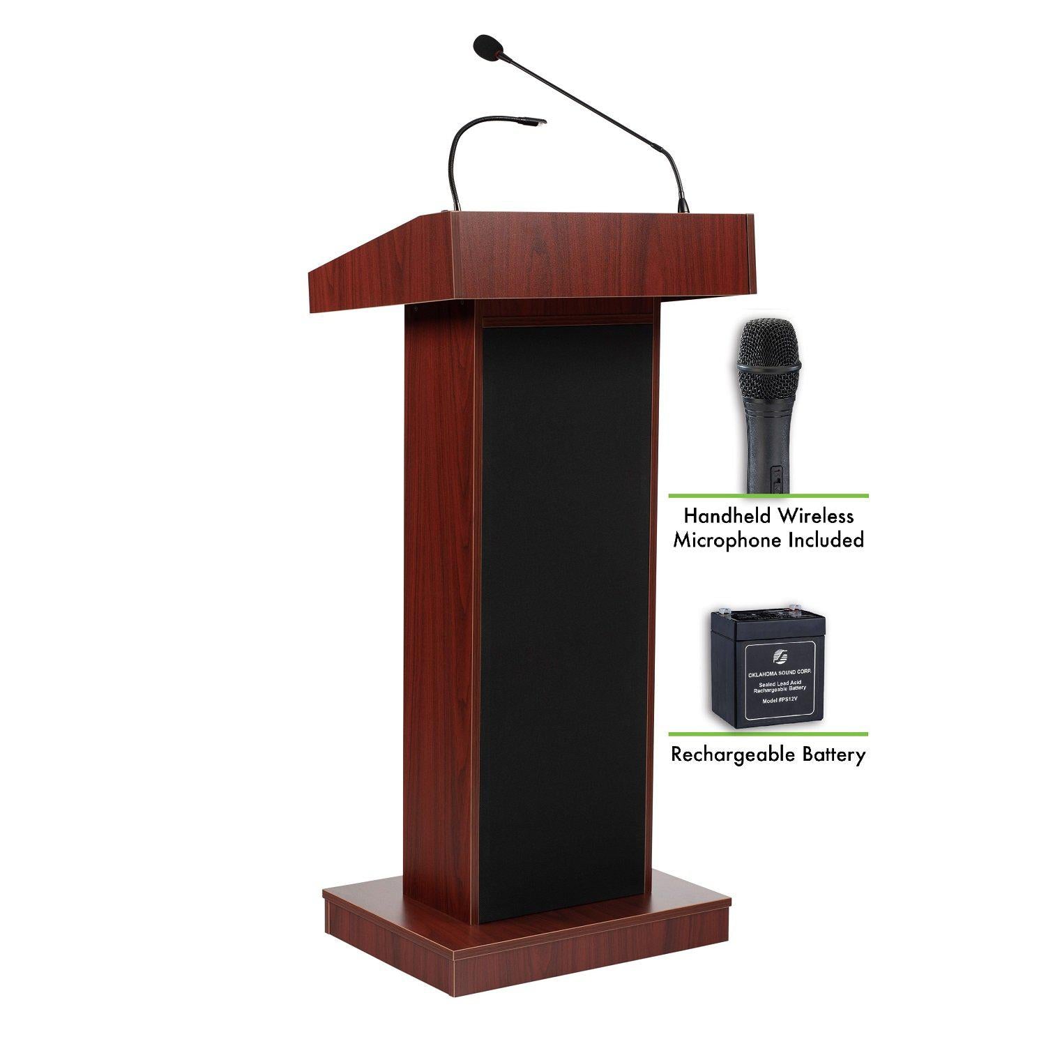 Orator Sound Lectern and Rechargeable Battery with Wireless Handheld Mic