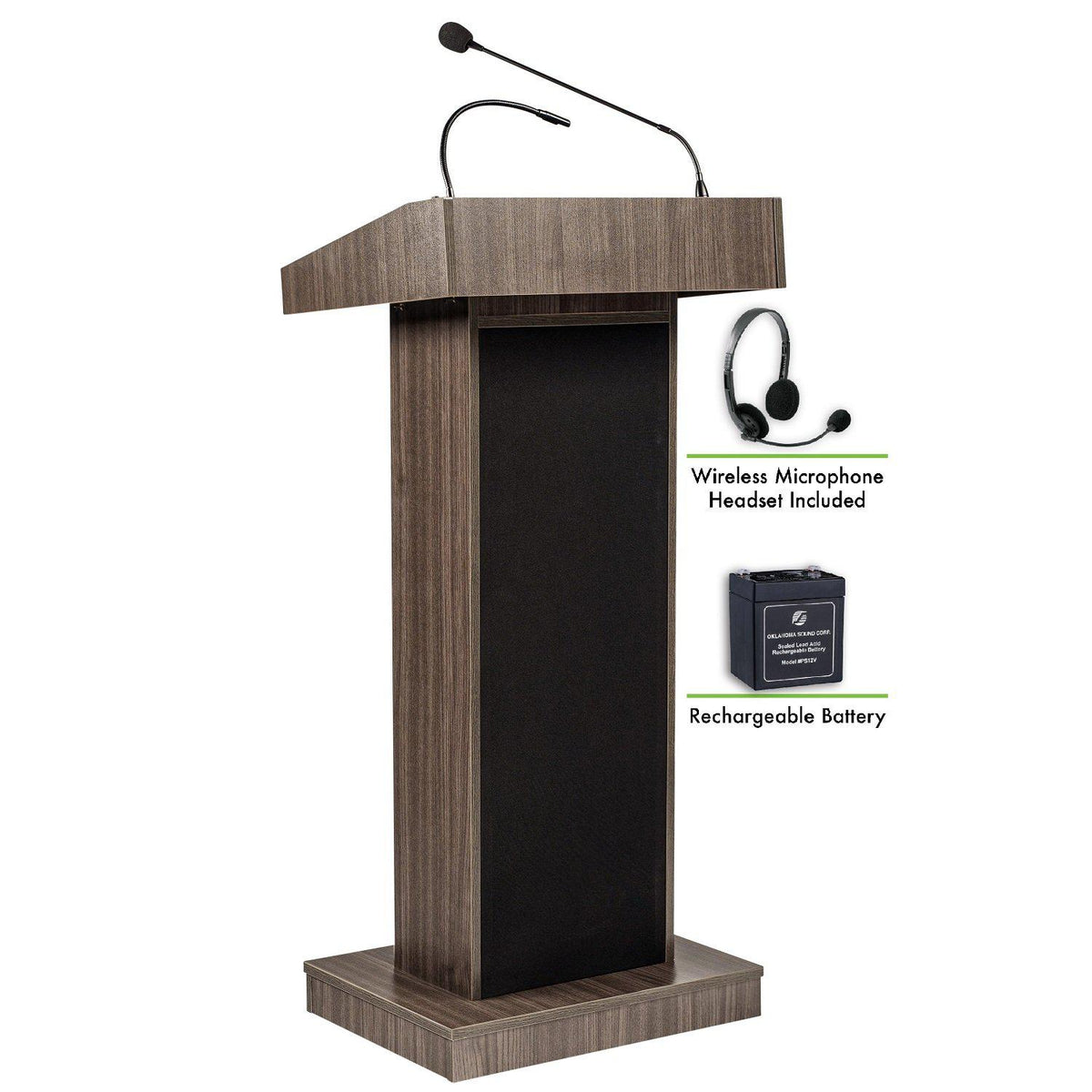 Orator Sound Lectern and Rechargeable Battery with Wireless Headset Mic
