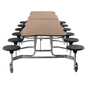 Mobile Cafeteria Table with 12 Stools, 10' Bedrock, MDF Core, Black ProtectEdge, Chrome Frame