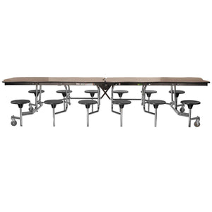 Mobile Cafeteria Table with 12 Stools, 10' Bedrock, Plywood Core, Vinyl T-Mold Edge, Chrome Frame