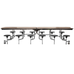 Mobile Cafeteria Table with 12 Stools, 12' Bedrock, Plywood Core, Vinyl T-Mold Edge, Chrome Frame