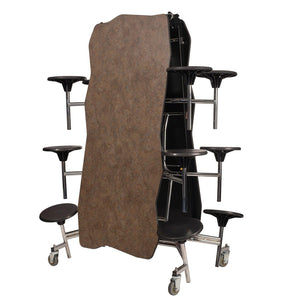 Mobile Cafeteria Table with 12 Stools, 12' Bedrock, MDF Core, Black ProtectEdge, Textured Black Frame