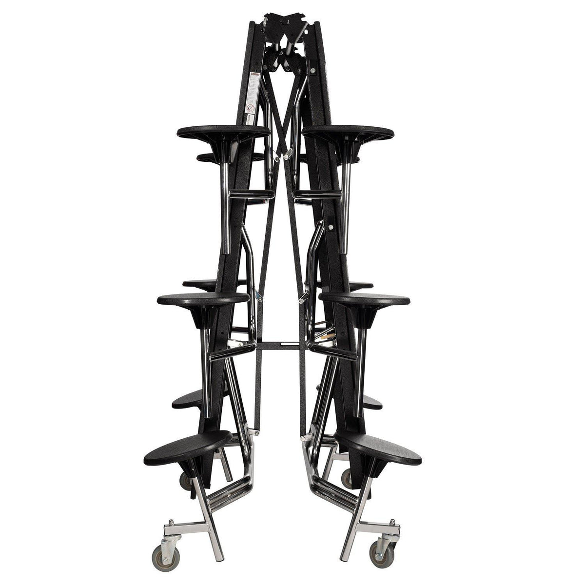 Mobile Cafeteria Table with 12 Stools, 12' Bedrock, MDF Core, Black ProtectEdge, Chrome Frame