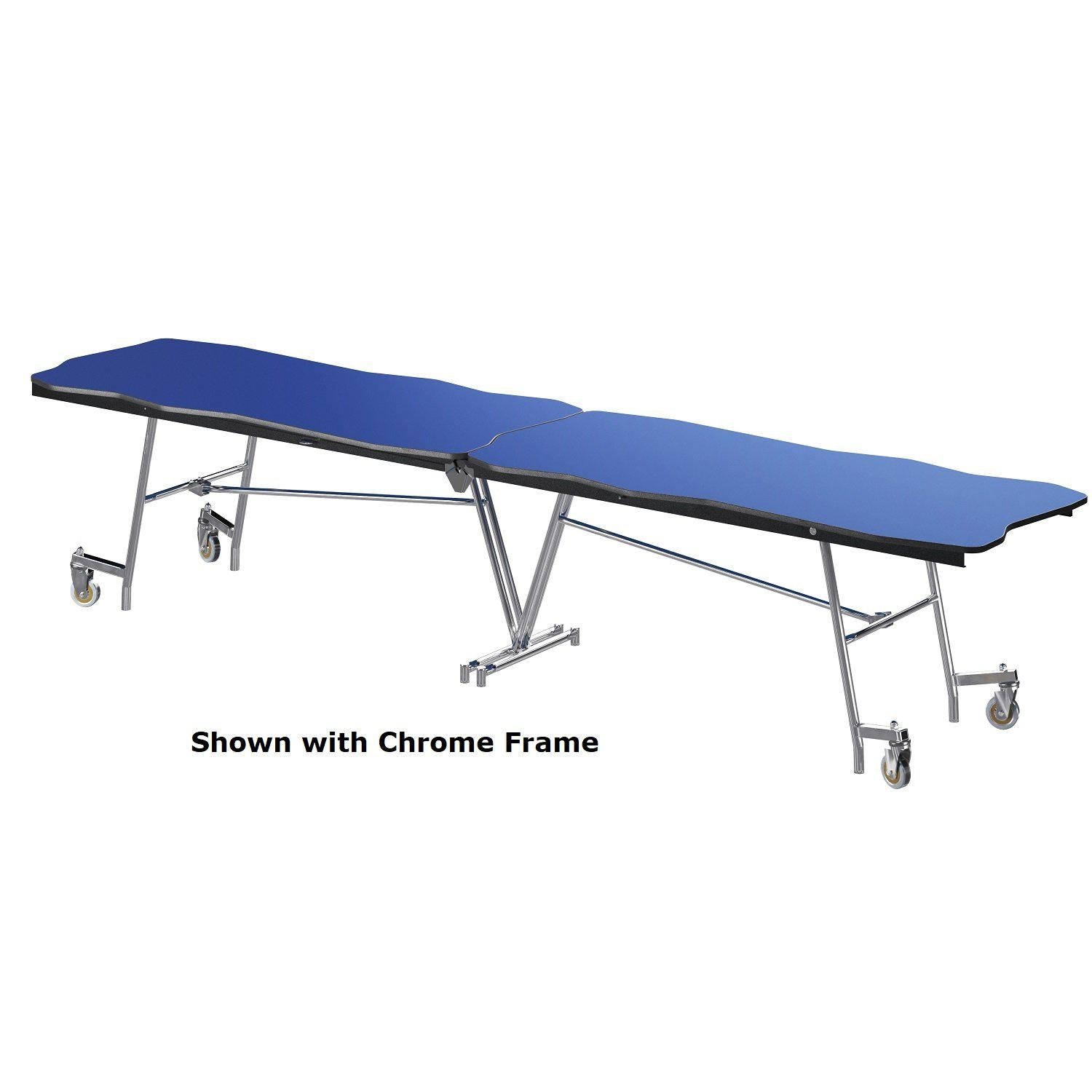 Mobile Shape Cafeteria Table, 12' Bedrock, Particleboard Core, Vinyl T-Mold Edge, Chrome Frame