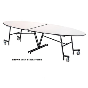 Mobile Shape Cafeteria Table, 10' Elliptical, Plywood Core, Vinyl T-Mold Edge, Textured Black Frame