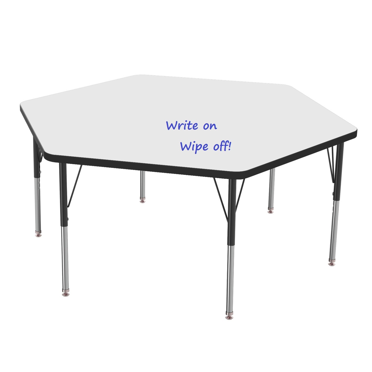 MG Series Adjustable Height Activity Table with Dry Erase Laminate Markerboard Top, 54.5" x 48" Hexagon