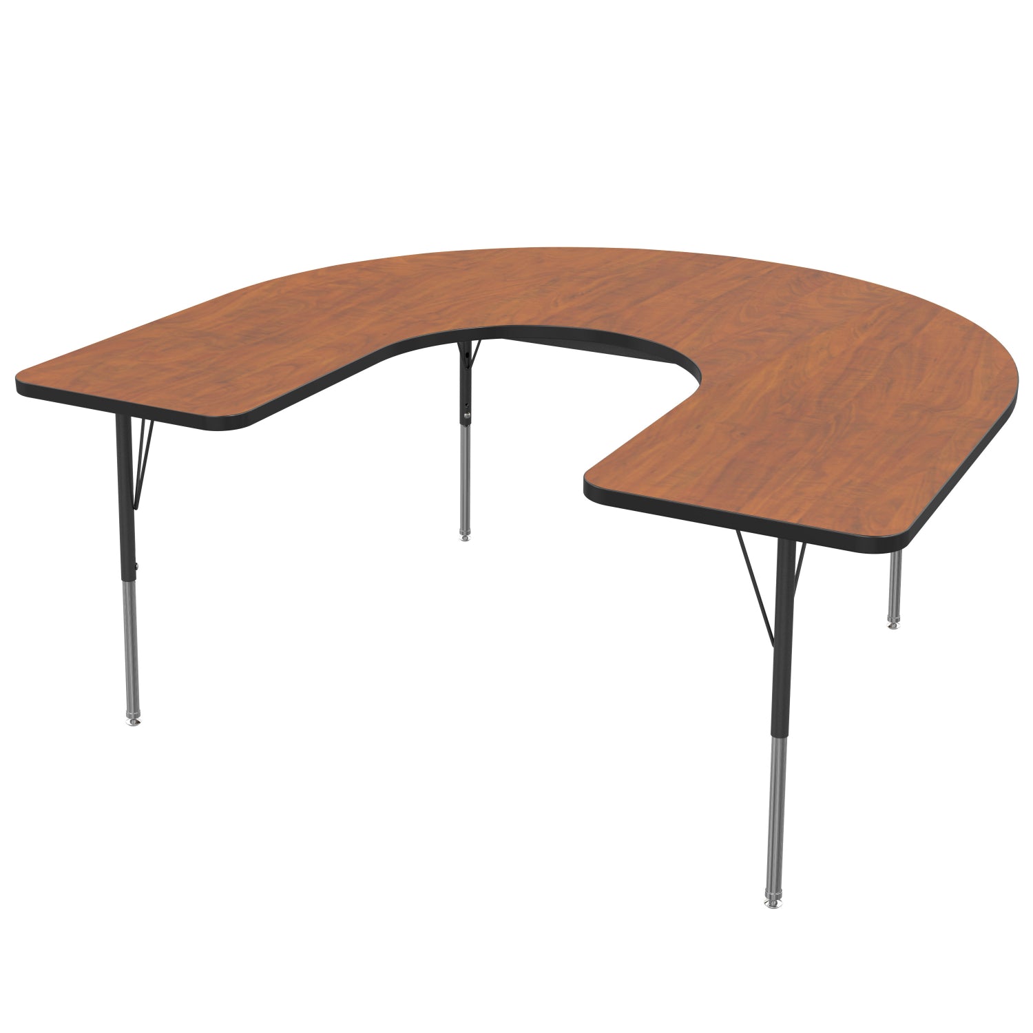 Flash Furniture Mobile 60''W x 66''L Horseshoe Oak Thermal Laminate  Activity Table - Height Adjustable Short Legs