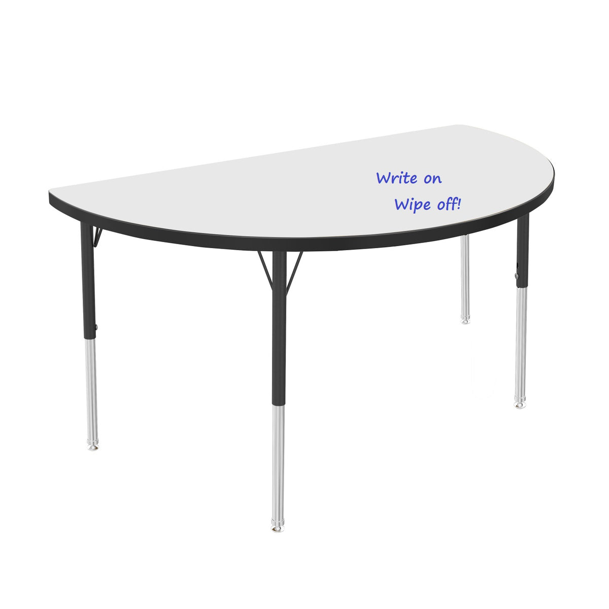 MG Series Adjustable Height Activity Table with Dry Erase Laminate Markerboard Top, 48" Half Round