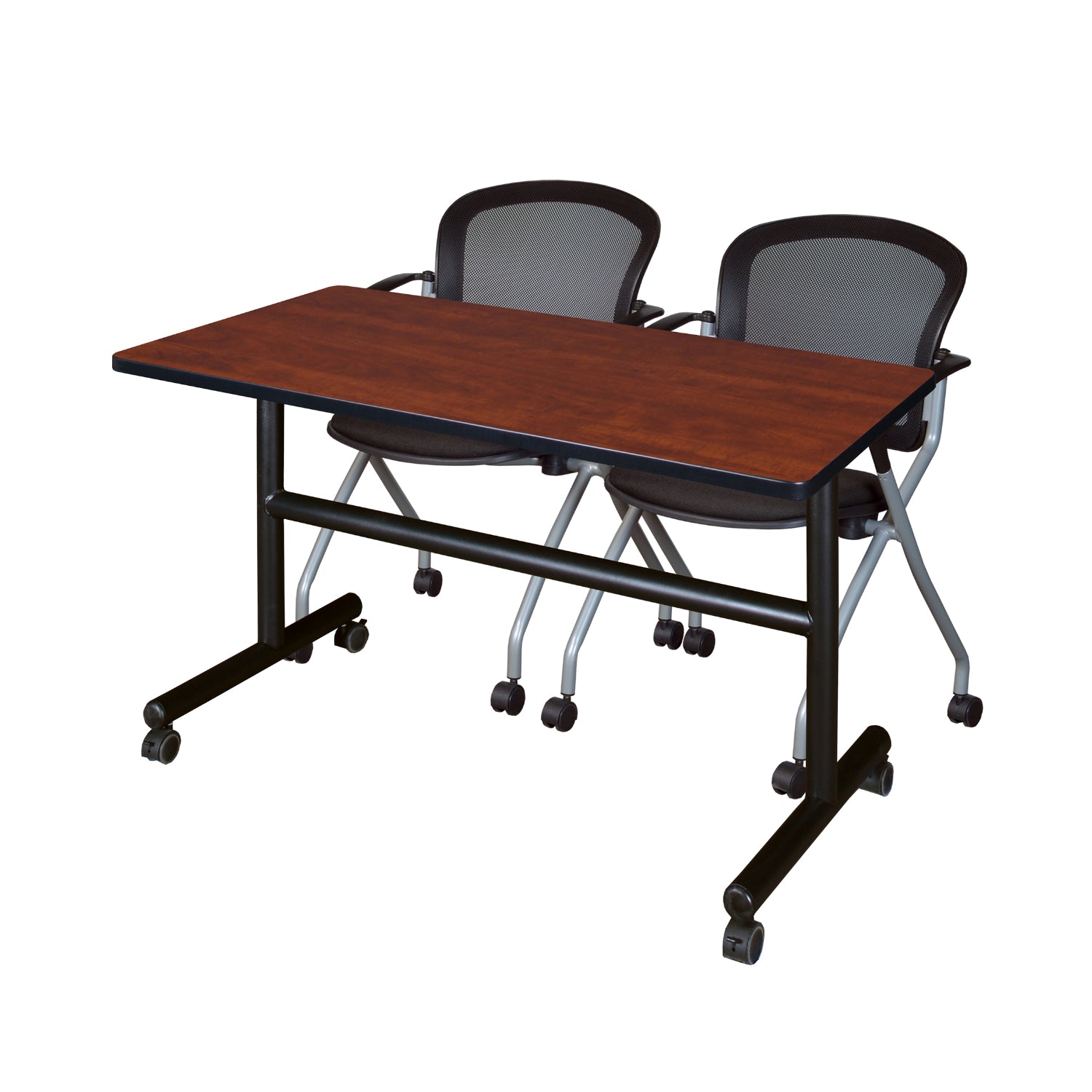Kobe Flip Top Training Table and Chair Package, Kobe 48" x 24" Flip Top Mobile Nesting Table with 2 Cadence Nesting Chairs