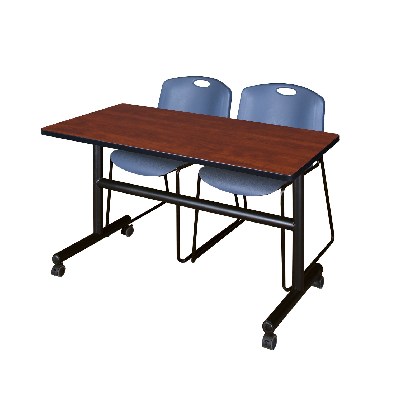 Kobe Flip Top Training Table and Chair Package, Kobe 48" x 30" Flip Top Mobile Nesting Table with 2 Zeng Stack Chairs