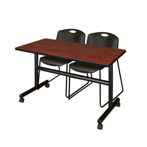 Kobe Flip Top Training Table and Chair Package, Kobe 48" x 30" Flip Top Mobile Nesting Table with 2 Zeng Stack Chairs