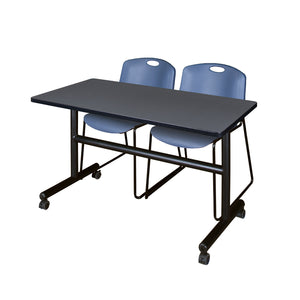 Kobe Flip Top Training Table and Chair Package, Kobe 48" x 30" Flip Top Mobile Nesting Table with 2 Zeng Stack Chairs