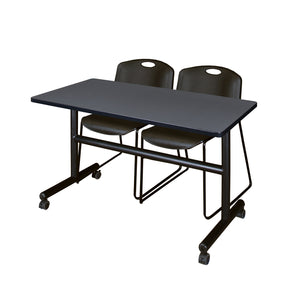 Kobe Flip Top Training Table and Chair Package, Kobe 48" x 30" Flip Top Mobile Nesting Table with 2 Zeng Stack Chairs