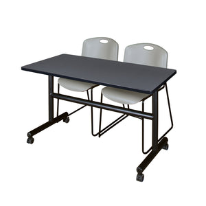 Kobe Flip Top Training Table and Chair Package, Kobe 48" x 30" Flip Top Mobile Nesting Table with 2 Zeng Stack Chairs