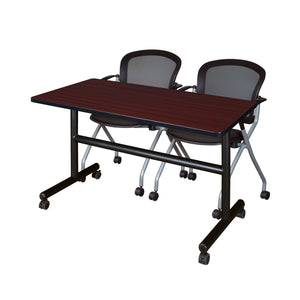 Kobe Flip Top Training Table and Chair Package, Kobe 48" x 24" Flip Top Mobile Nesting Table with 2 Cadence Nesting Chairs