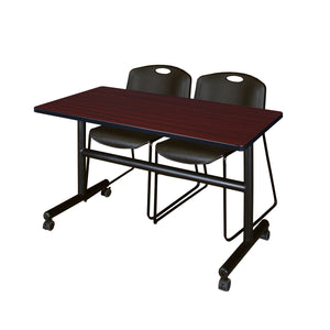 Kobe Flip Top Training Table and Chair Package, Kobe 48" x 24" Flip Top Mobile Nesting Table with 2 Zeng Stack Chairs