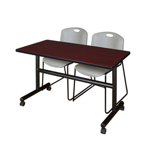 Kobe Flip Top Training Table and Chair Package, Kobe 48" x 30" Flip Top Mobile Nesting Table with 2 Zeng Stack Chairs